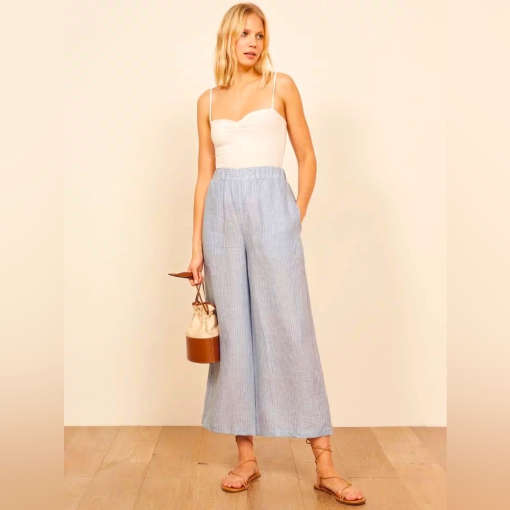 Reformation Savannah Solid White Linen Cropped Pant M